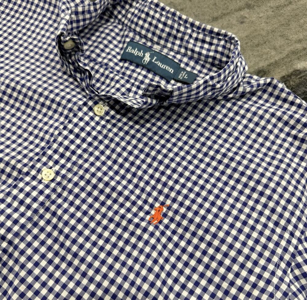 Polo Ralph Lauren Gingham Button Down Shirt Men’s Large Blue Check Cotton